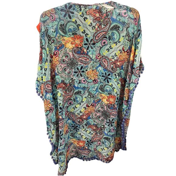 Bleu Rod Beattie Blue Pom Fringe Size Small Swim Coverup EUC - Picture 6 of 7